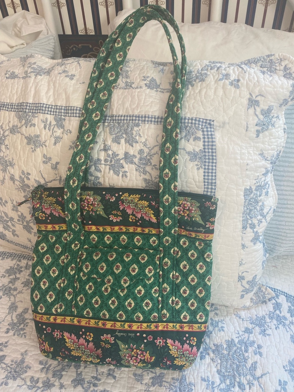 Vera Bradley Vintage Greenfield Petite Villager Quilted Cotton Tote Bag